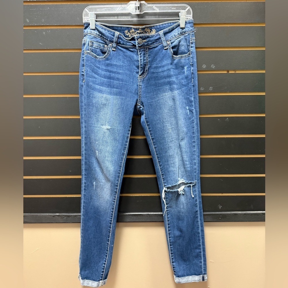 Wax Jean Distressed Skinny Jeans Size 9 Mid Rise Cuffed Hem